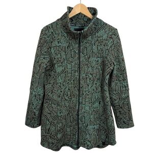 Tonia Debellis Jacquard Jacket Womens L Green Fitted Full Zip Travel Sporty EUC